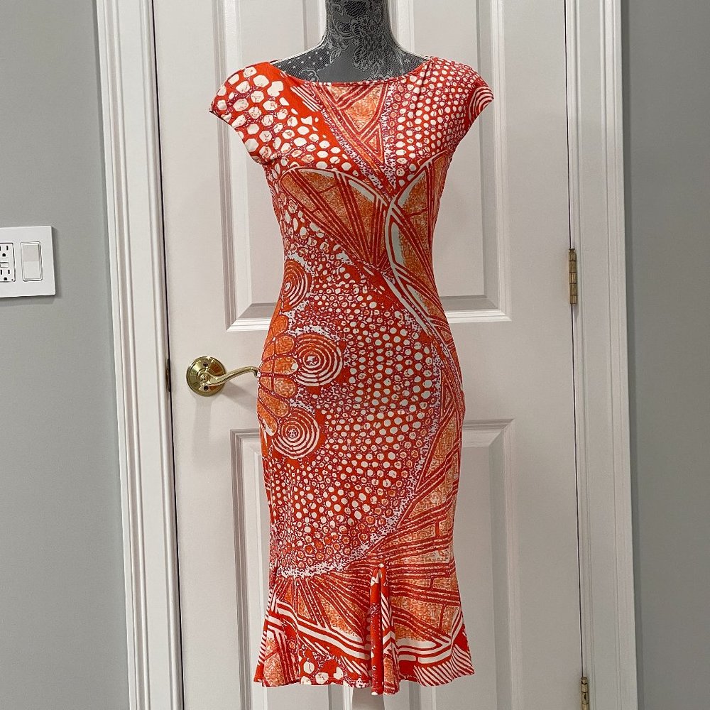 $895 Roberto Cavalli Pink Coral knitted bodycon Dress, Size 40